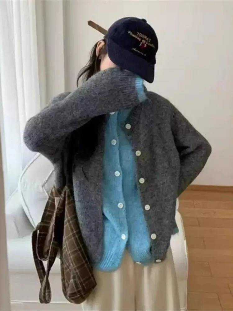 

All-match Cardigans Pulls Femme Sweater Women's Clothing Contrast Two Fake Pieces Fashion Casual Homewear Simple Style Patchwork