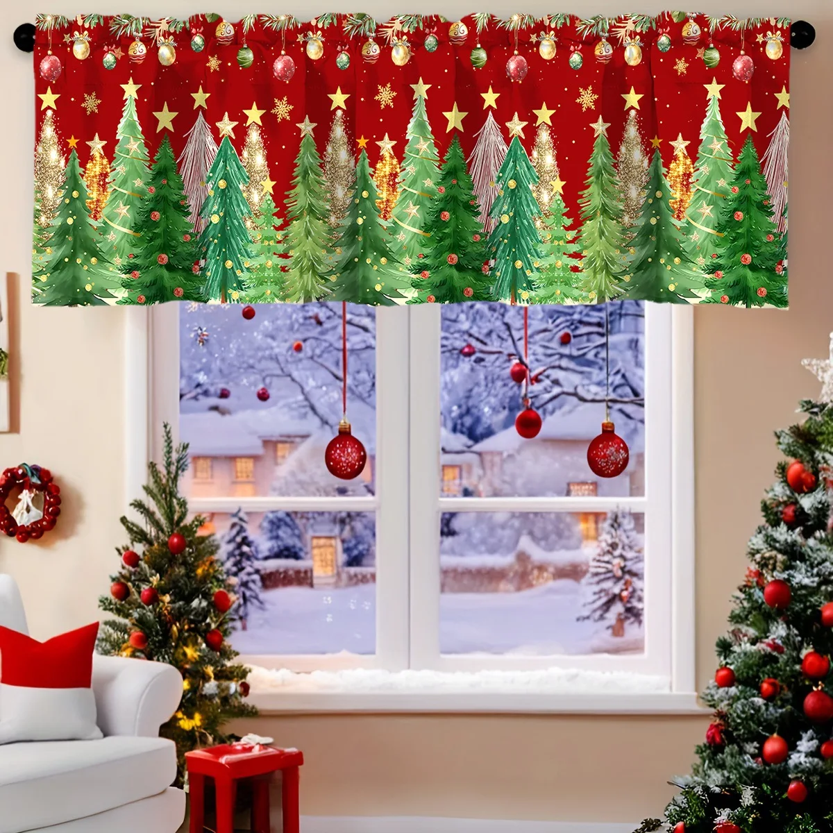Christmas Short Curtains Valances Christmas Decorations For Home Xmas Kitchen Bathroom Windows Treatments New Year 2026 Navidad