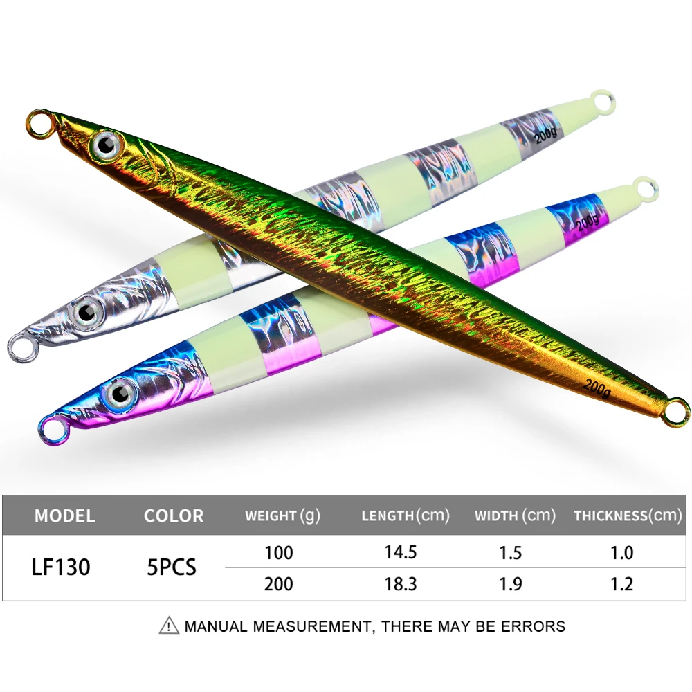 PROBEROS 5PCS Super Sinking Metal Casting Jig 100G 200G Shore Drag Cast Jigging Spoon Fishing Lures Artificial Bait Pesca Tackle