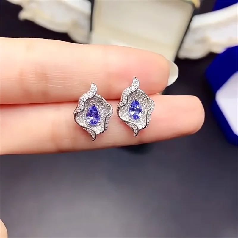 

Natural Tanzanite Real Genunie Solid 925 Sterling Silver Stud Earrings for Girl Women Anniversary Gift Gemsotne with Certificate