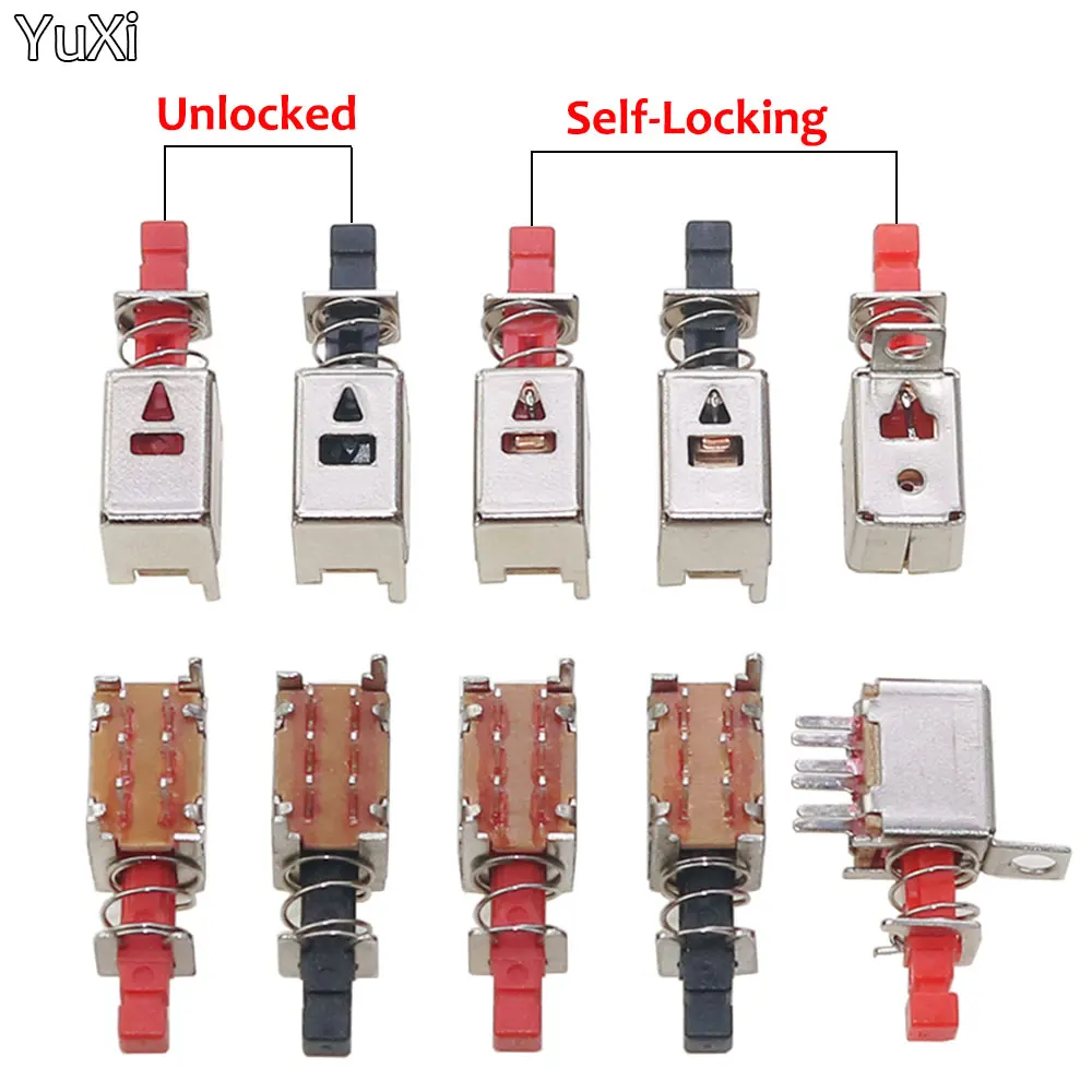 5Set DPDT Double Pole 6Pin Self-locking/Unlocked Key Power Switches with Cap A03 PS-22F03 PCB Latching Push Button Switches