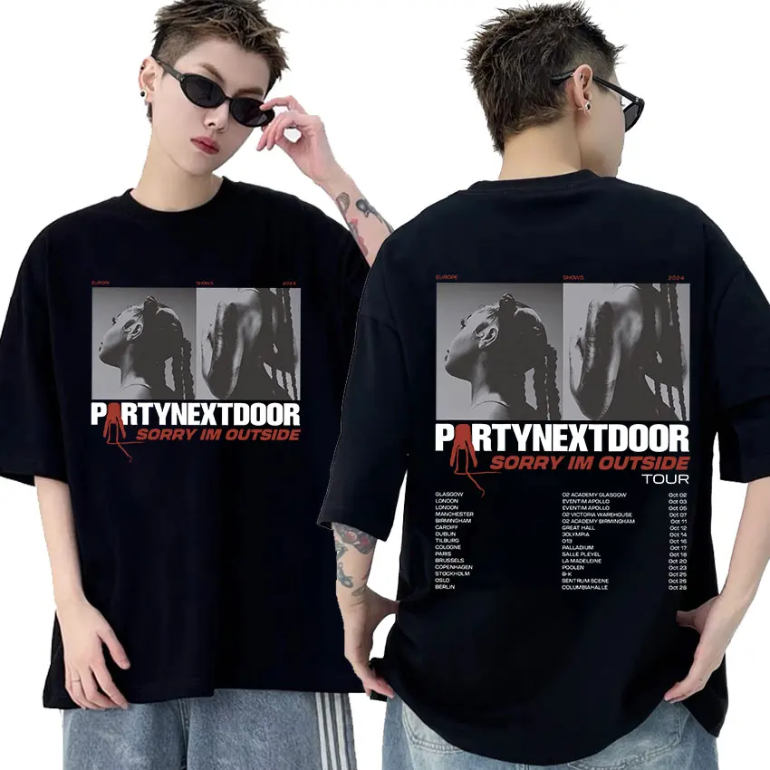 2024 Partynextdoor Sorry Im Outside Tour Album Tee Shirt Men Women Hip Hop Retro Fashion Cotton Short Sleeve T-shirts Streetwear