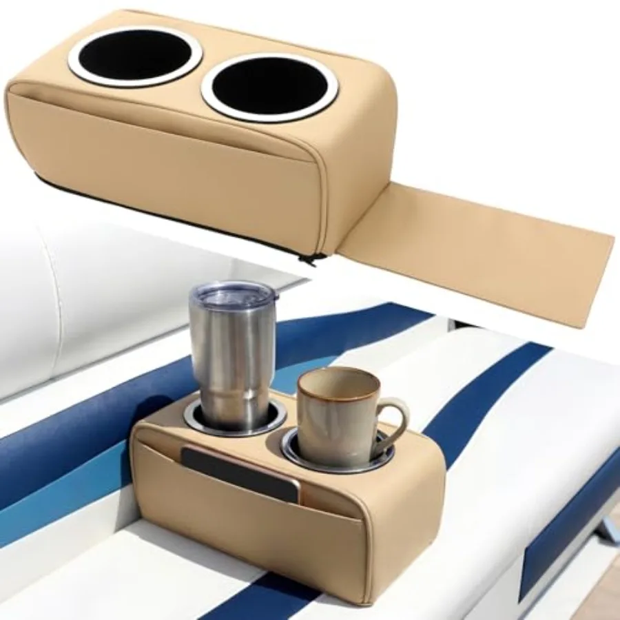 

Держатель для стаканов на лодку, 2 шт., 11 x 6 x 4 дюйма, двойной держатель для напитков на понтонную лодку с боковым карманом из нержавеющей стали