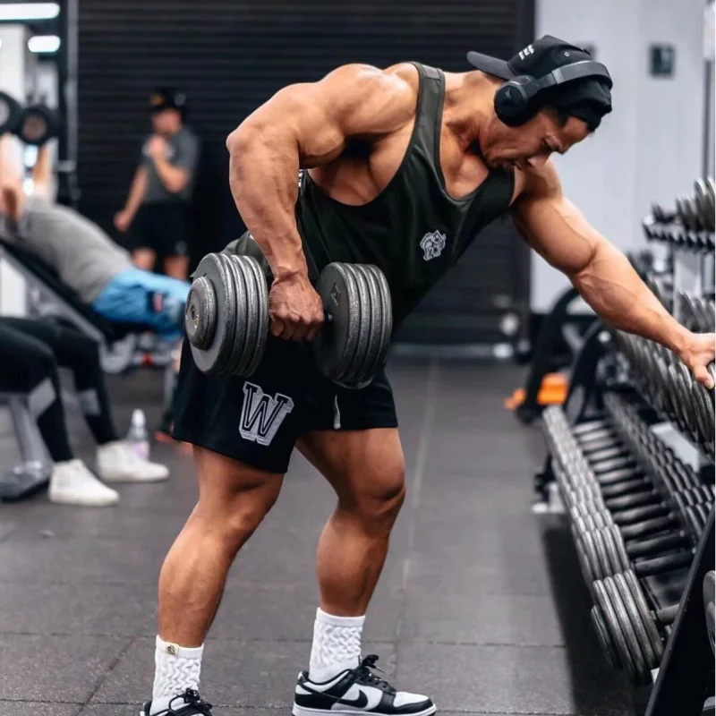 سترة رجالية بدون أكمام على الطراز الأمريكي، فضفاضة، بتصميم رأس ذئب، سريعة الجفاف، للرياضة والصالة الرياضية والاستخدام اليومي،...