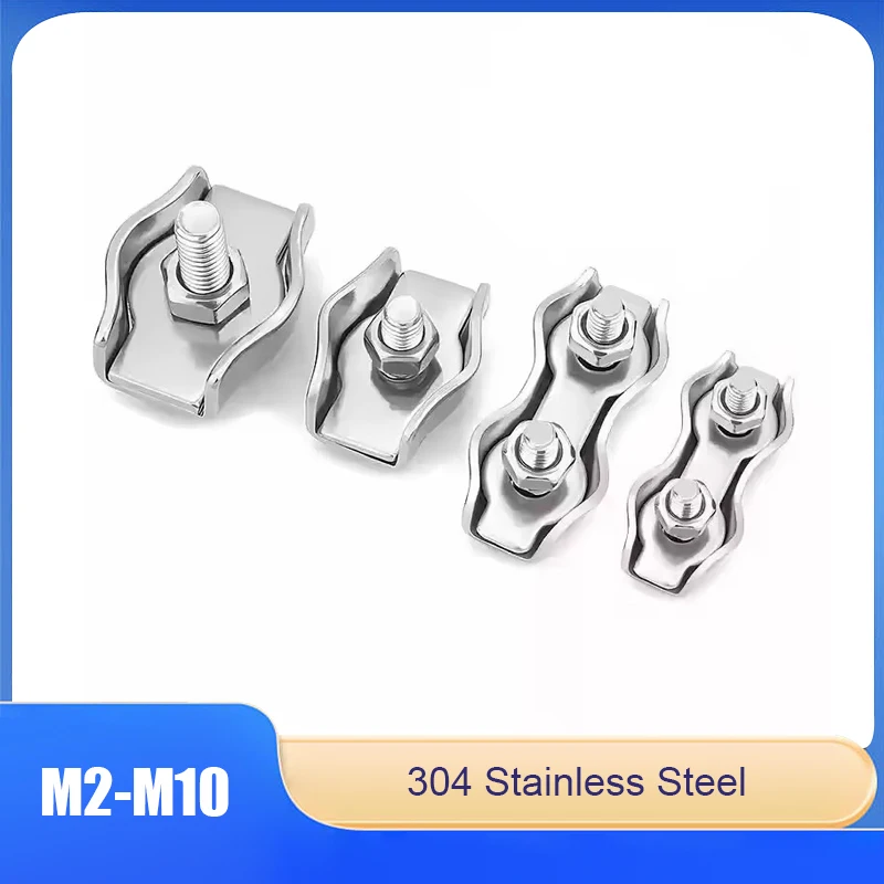 

1/2/5/10pcs 304 Stainless Steel Wire Rope Clamps (Single Clamp/Double Clamp) M2 M3 M4 M5 M6 M8 M10 Suitable For Cable Hardware