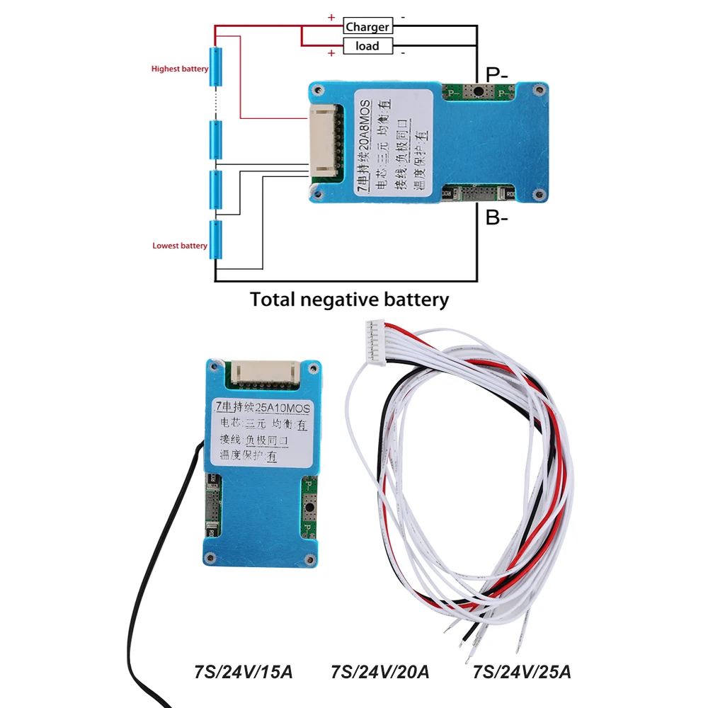 BMS 7S 24V 15-20A Li-ion Lipolymer 18650 Battery Charge Board Short Circuit Protection Common Port/Slipt For Ebike Escooter