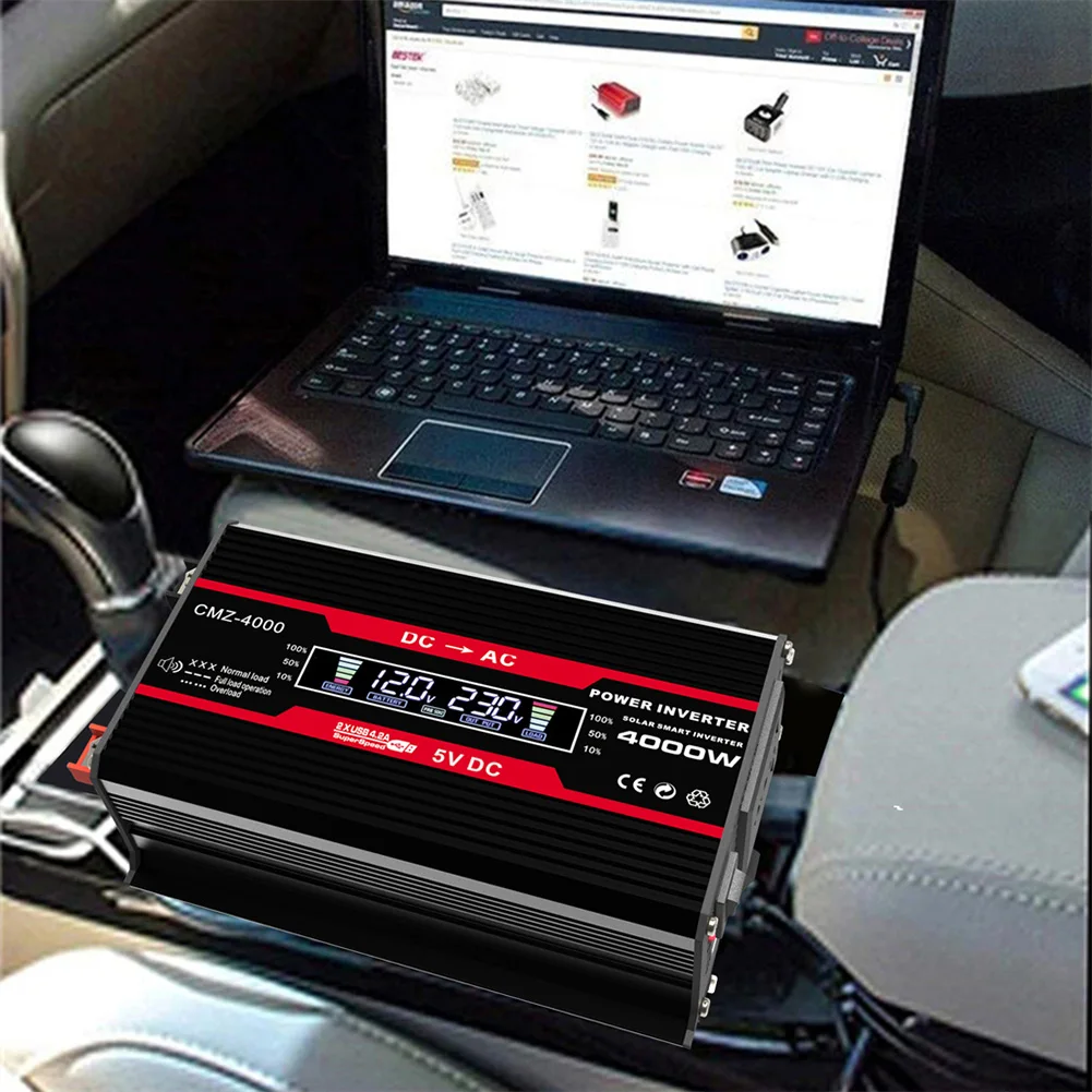 

Car Inverter Converter 12V to 110V/220V LCD Display 4000W Vehicle Power Inverter Modified Sine Wave Charge Converter