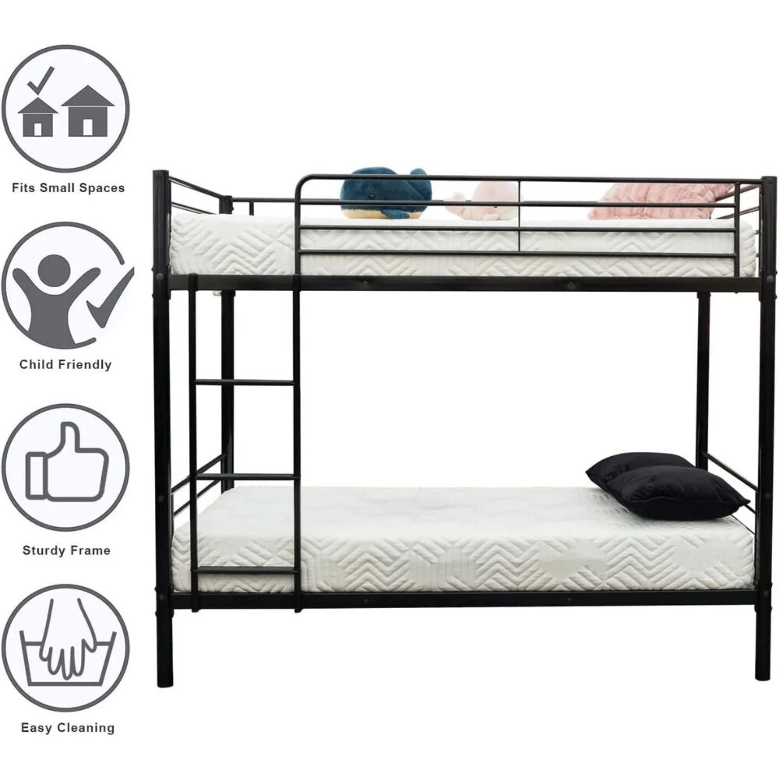 Cama moderna de metal con escalera para niños, cama doble, dormitorio, 78 pulgadas