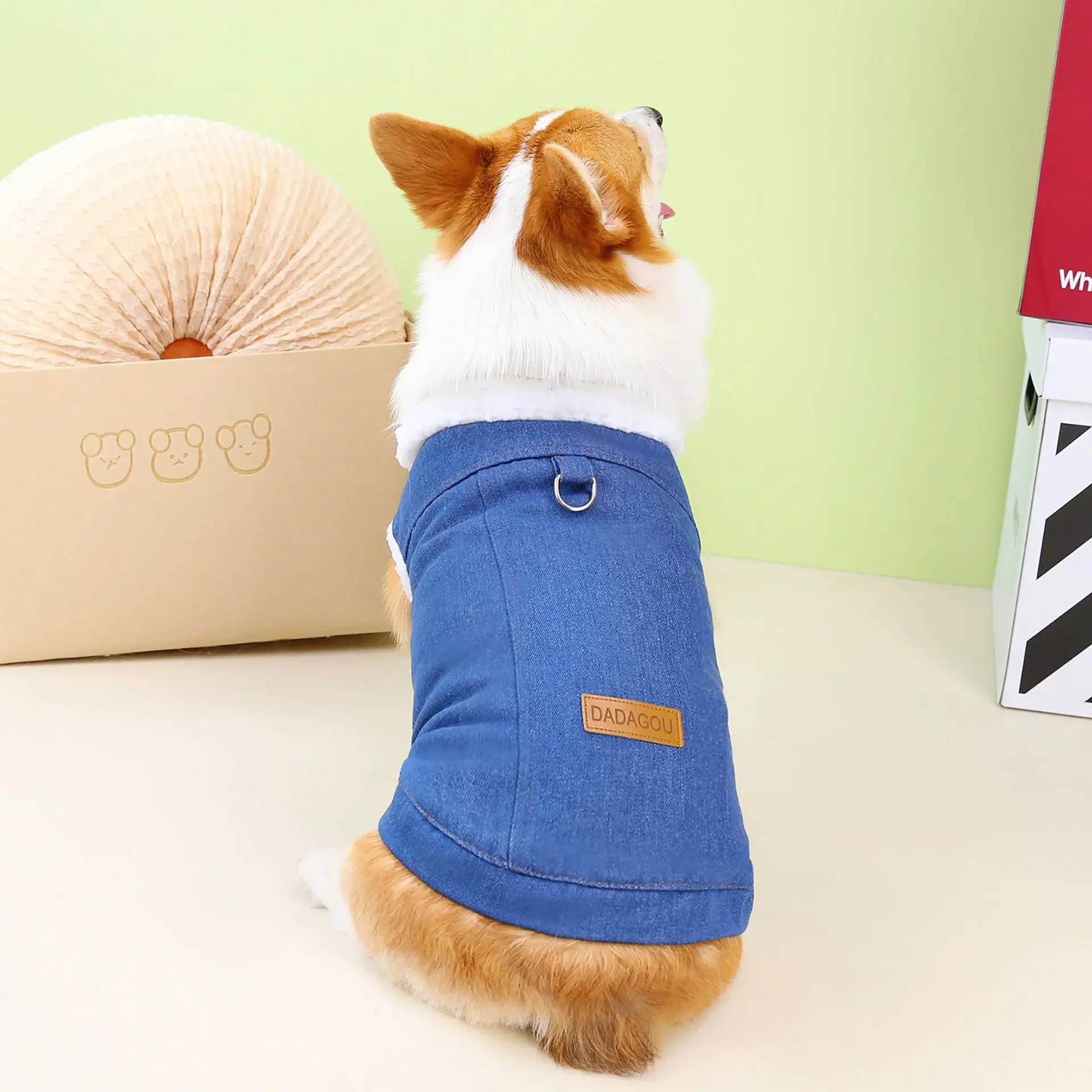 Corgi Sausage Big Dog Clothes Autumn Winter New Short-legged  Pet Coat Denim Cotton-padded  Designer Dog Clothes