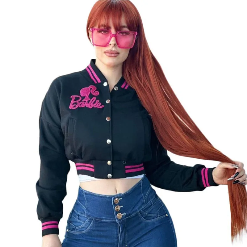 Kawaii Fashion Barbie Hot Girl giacca a vita corta Ins Girl Sweet Cool Style Versatile giacca Casual tuta da Baseball donna