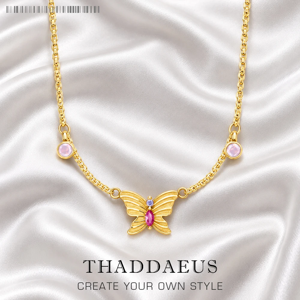 Gold Plated Chain Necklace Butterfly Link Fine Jewelry Europe 925 Stering Silver Brand New Bohemia Gift For Women