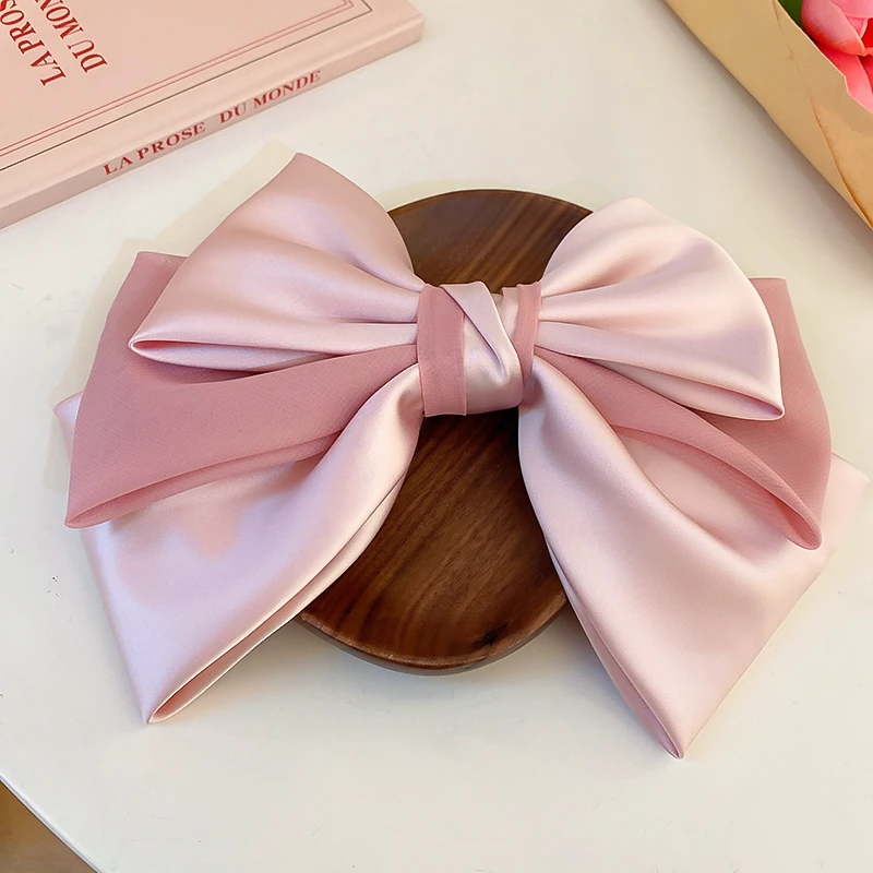 Sweet Pink Bow Hairpins Solid Color Big Bowknot Hair Clips Women Girls Soft Satin Barrettes Clip Party Wedding Hair Accessories