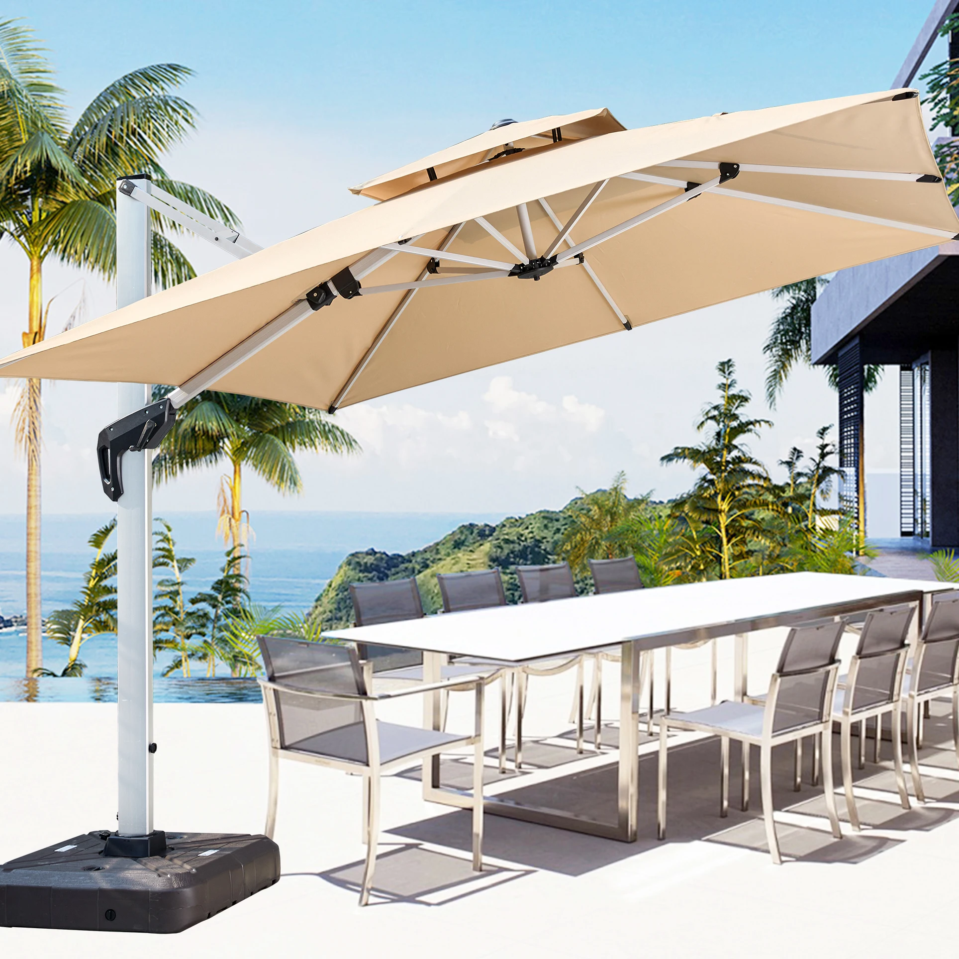 

Good Quality Crochet Patio Umbrella Cotton Tassels Parasol Macrame Ropes Open Umbrella With Fringe