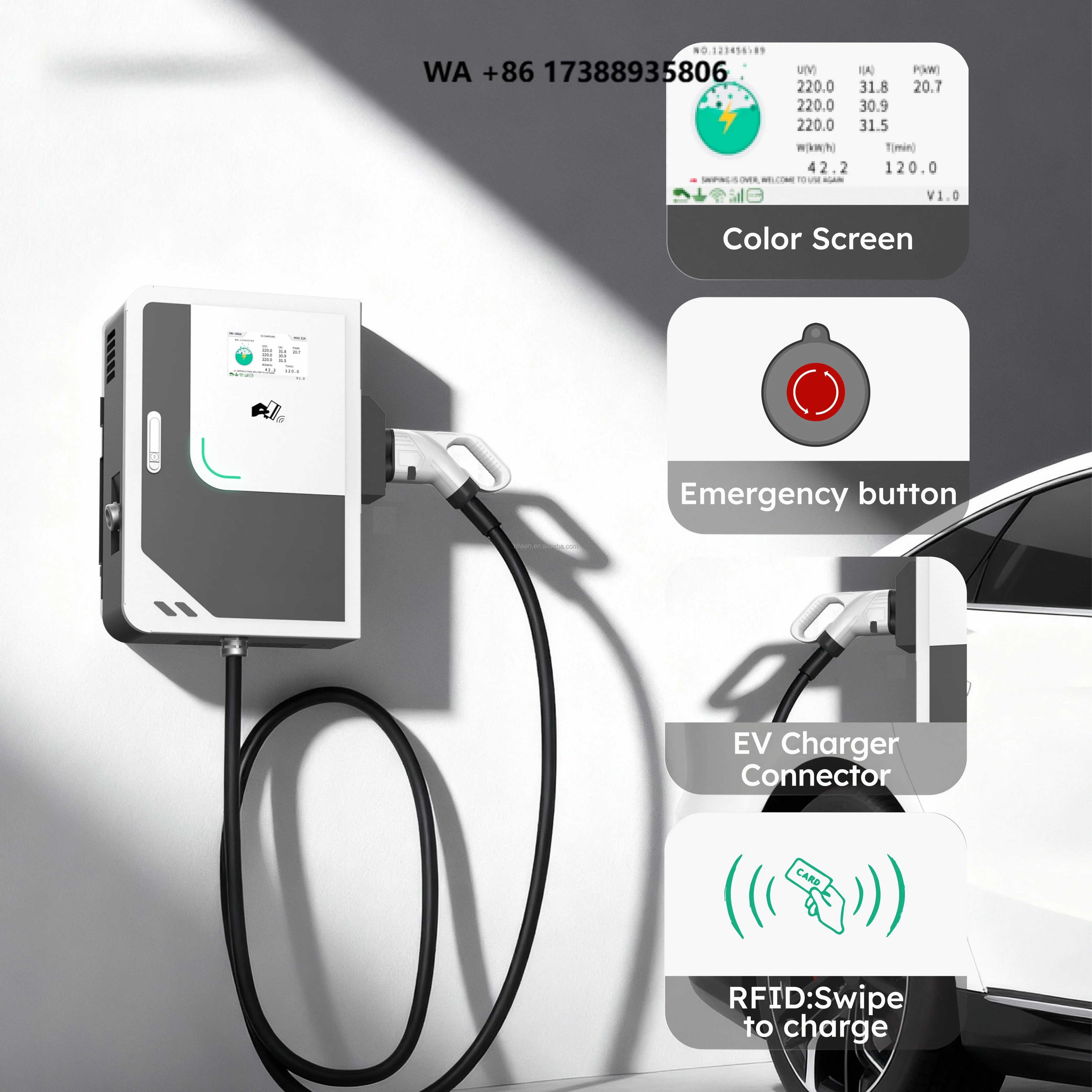 21kW Fast DC EV Charger Station Level2 Single Phase 220V 240V Wallbox CCS1 CCS2 Connectors OCPP1.6J Smart EVSE North America