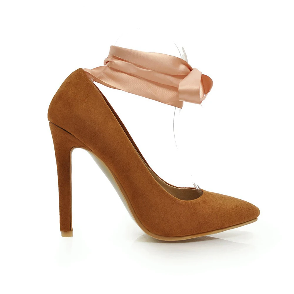 2025 العلامة التجارية الجديدة مريحة البني الأسود النساء مضخات الساخن أشار تو عالية الكعب أحذية سيدة زائد صغيرة كبيرة الحجم 33 43 46 #4