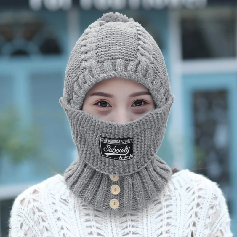 Knit Trapper Hat Women Fleece Lined Winter Hat Scarf Mask Set Winter Balaclava Fleece Hood Ski Hooded Hat Scarf Drop Shipping