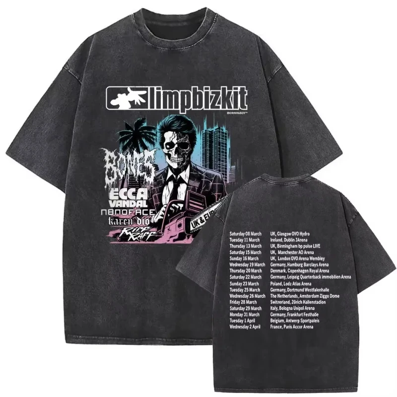 تي شيرت جرافيك VintageLimp Bizkit مغسول للرجال والنساء الهيب هوب كاجوال كبير الحجم بأكمام قصيرة تي شيرت للجنسين ملابس الشارع #2