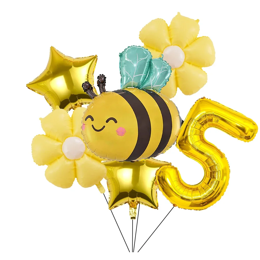 6 Stück Biene Gänseblümchen Golden 32 Zoll Zahl Aluminiumfolie Ballons Set Gänseblümchen Blumenballon für Bienenthema Geburtstag Babyparty Zubehör – Detail 6