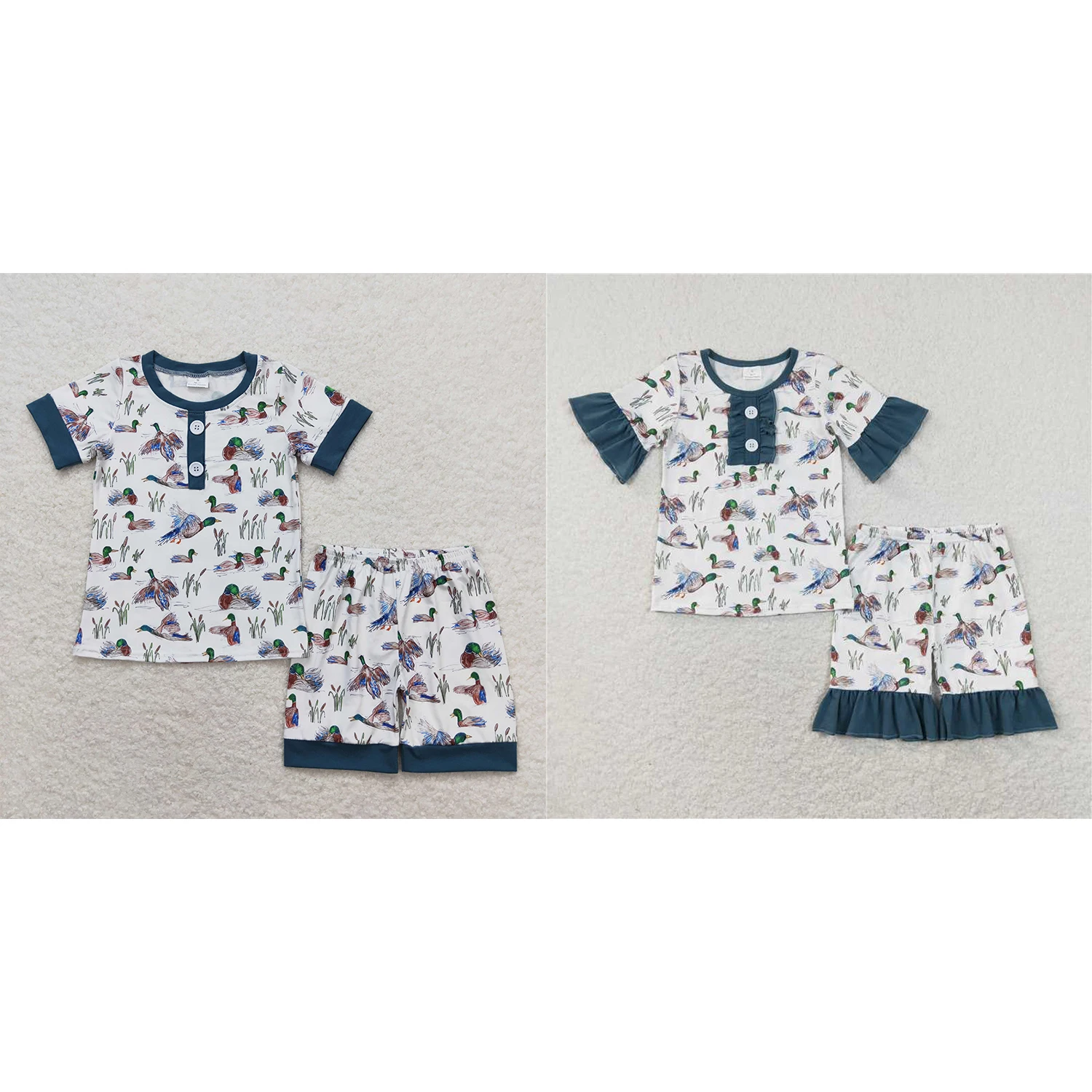 

Wholesale Baby Boy Girl Short Sleeves Ducks Shirt Sleepwear Set Ruffle Shorts Infant Outfit Summer Children Kids Pajamas