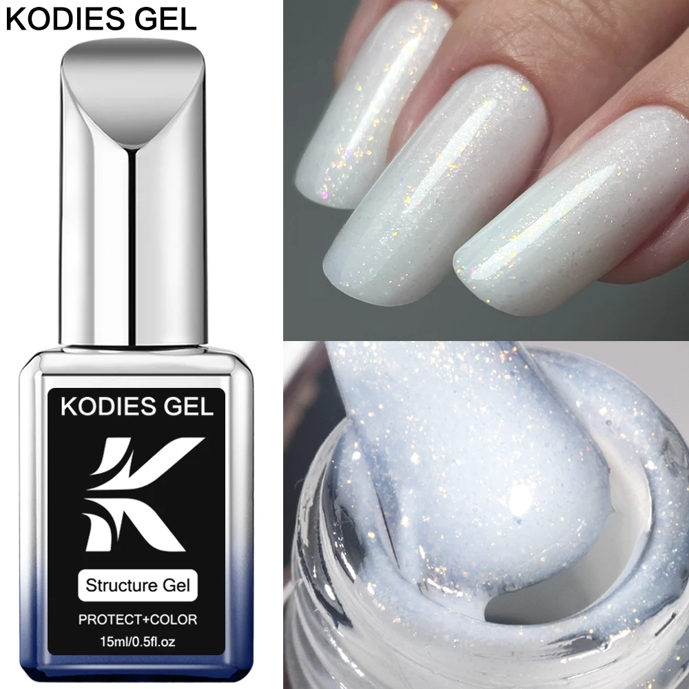 KODIES GEL Kitty White Rubber Base Gel Nail Polish Pearl Shine 15ML Semi Permanent UV Self Leveling Structure Construction Gels