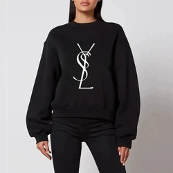 2024 New Brand Alphabet Printed Pullover Couple Casual Crew Neck Sweater Long Sleeve Loose Cotton Fleece Warm Trend Top