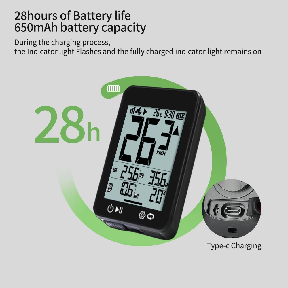 New Wireless Bike Computer USB-C Rechargeable Waterproof GPS Speedometer Odometer Bicycle Computer with Backlight Holder