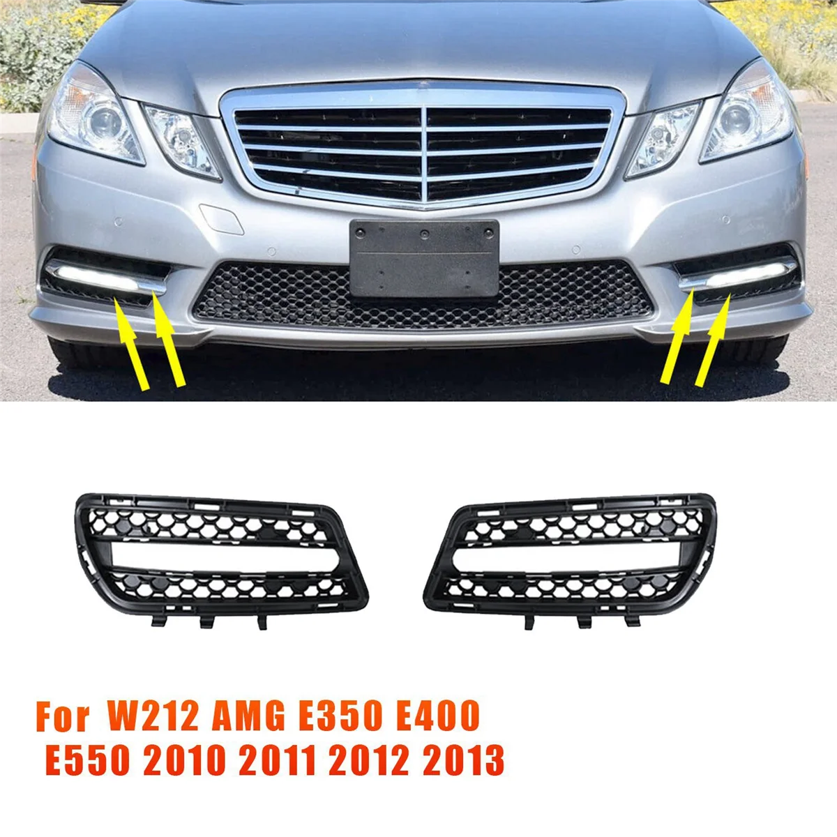 1Pair Front Bumper Fog Light Cover Grille Trim 2128851753 2128851853 For Mercedes-Benz W212 AMG E350 E400 E550 2010-2013