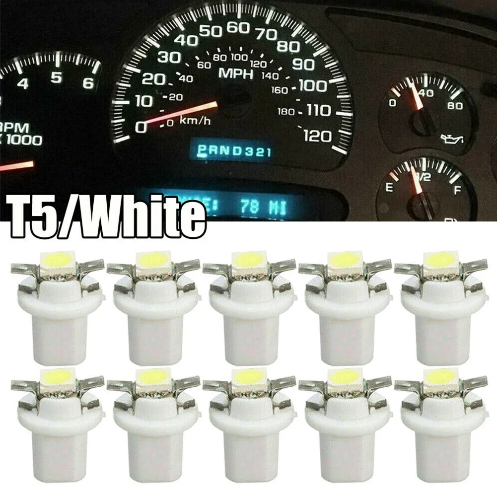 10 Pcs T5 B8.5D 5050 SMD White Light Car LED Dashboard Dash Lamp Super Brightness White Light 12V Instrument Light Bulb