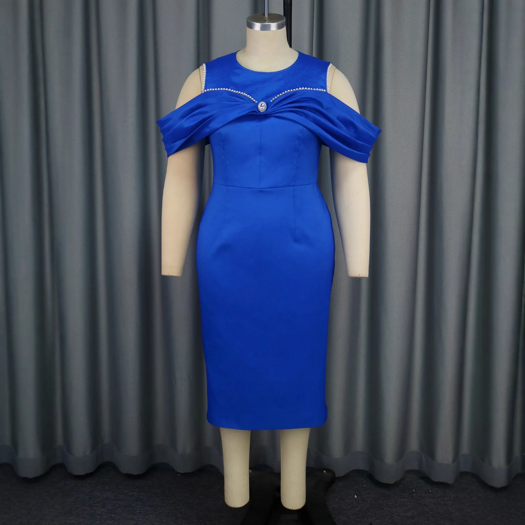 

L-4XL Plus Size African Party Evening Dresses for Women Elegant 2026 Spring Autumn African Blue Sleeveless Midi Bodycon Dress