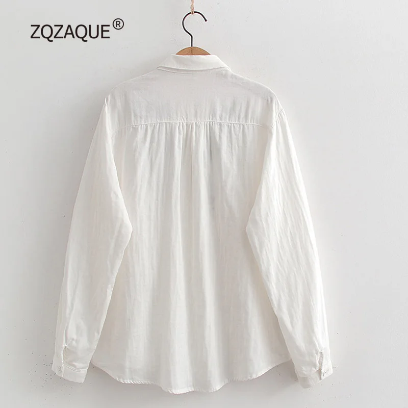 Spring Autumn New Comfortable Cotton Shirts Double Layer Embroidery Florals Casual Tops Long Sleeve All-match Blouses S065