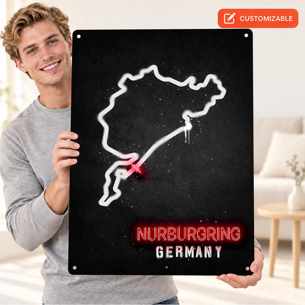 Nurburgring Circuit Printed Poster Personalized Aluminum Metal Sign Dark Graphic Wall Art For Garage Track Day Enthusiast Gift
