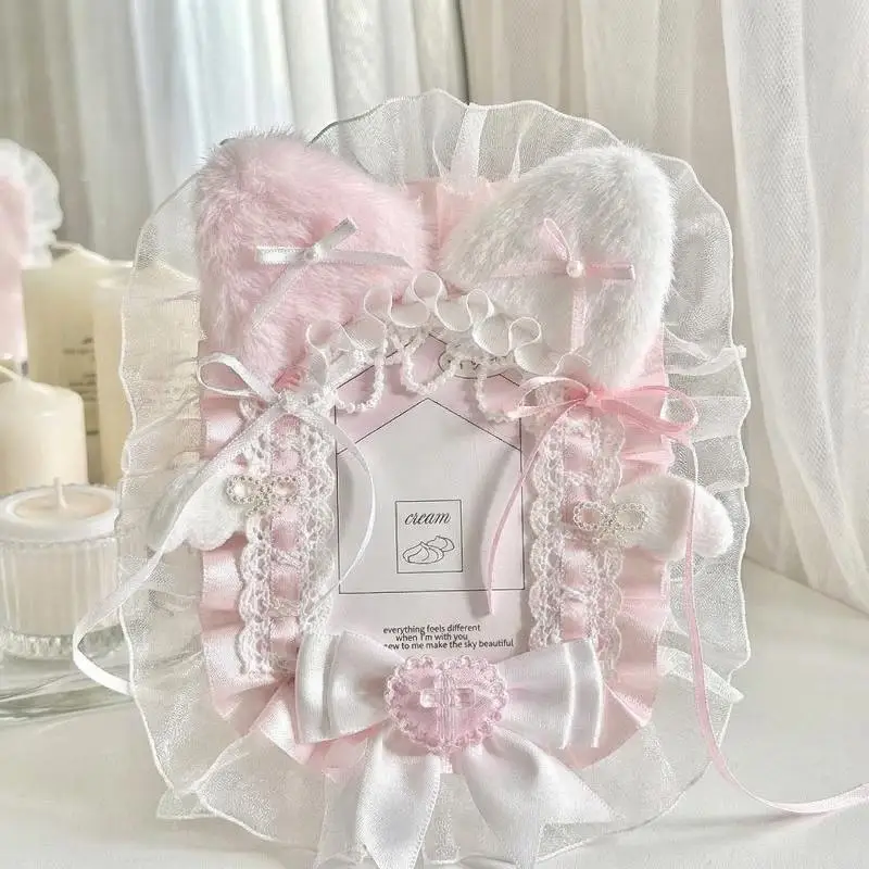 Plush Lace Photocard Holder Cute Lolita Anime Kpop Idol Photo Protector Card Display School Desk Decor Gift
