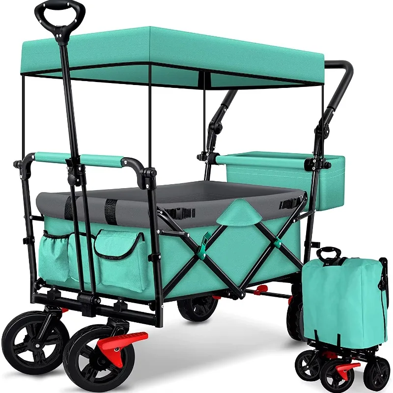 Foldable Trolley Push pull wagon stroller wagon folding wagon with canopy for kids