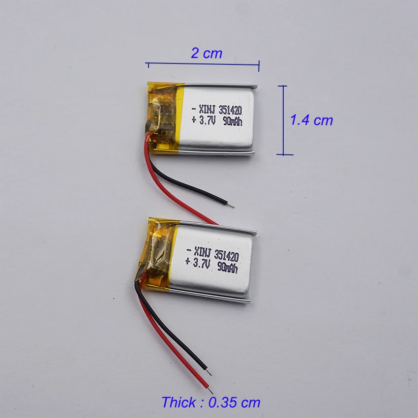 2 szt. 3,7 V 90 mAh 0,333 Wh akumulator litowy wielokrotnego ładowania 351420   Do słuchawek z głośnikiem GPS Sat Nav Rejestrator jazdy Bluetooth Mp3