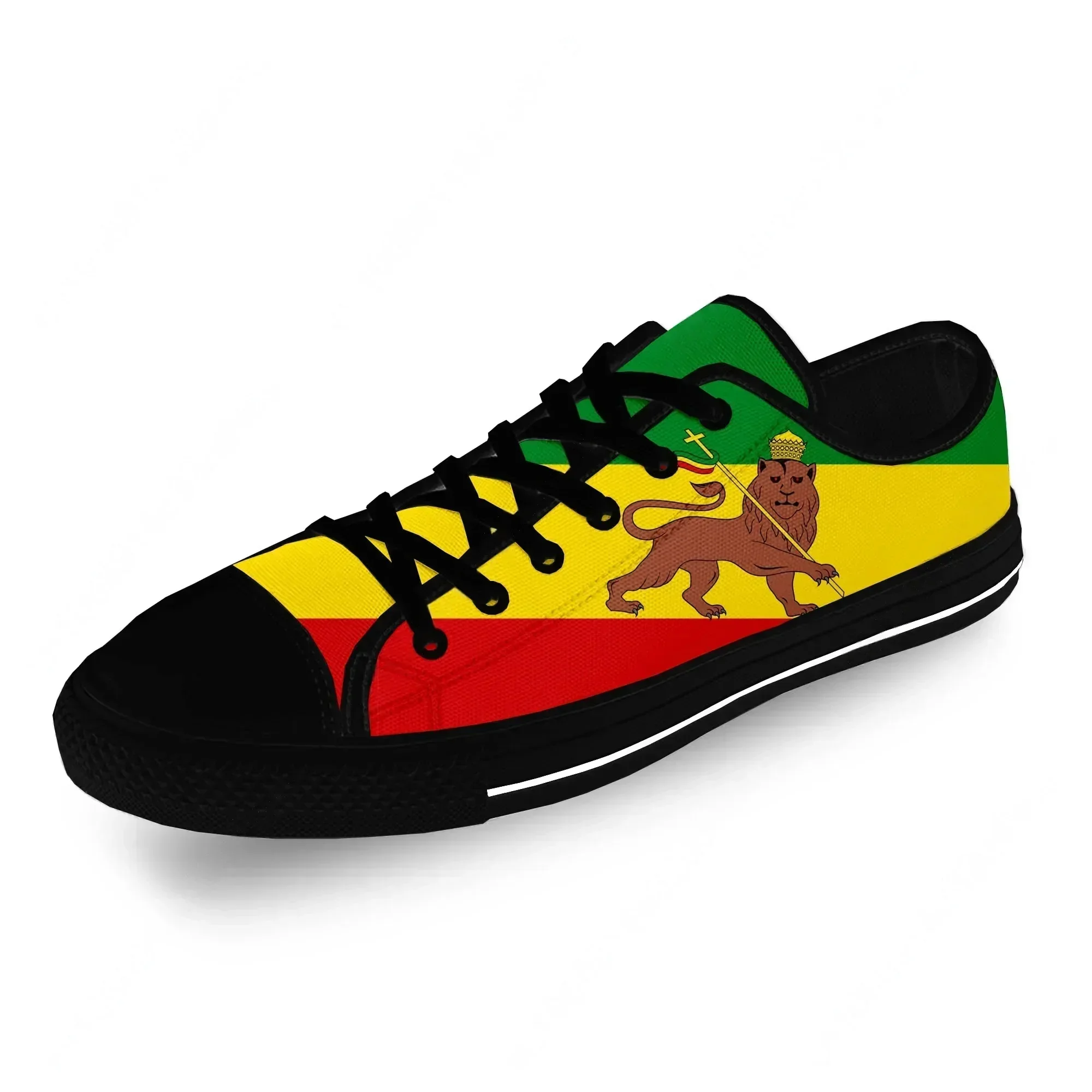 Ethiopia Flag Lion Of Judah Reggae Rasta Casual Cloth 3D Print Low Top Canvas Shoes Men Women Lightweight Breathable Sneakers