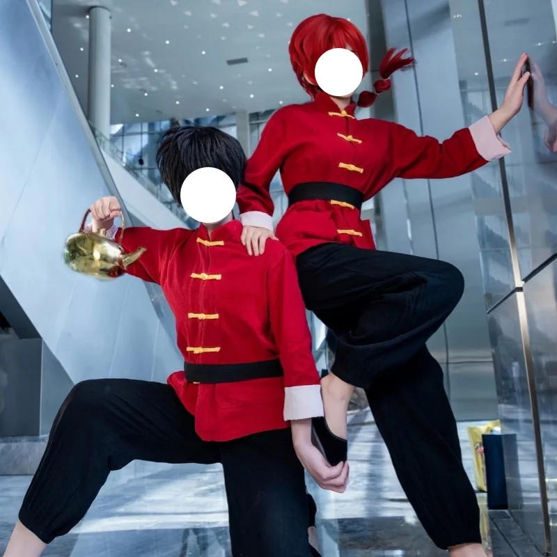 

Tendou Akane Cosplay Ranma 1/2 Costume Chinese Red Tops and Pants Kongfu Practice Suit for Women Men Carnival Party Suit
