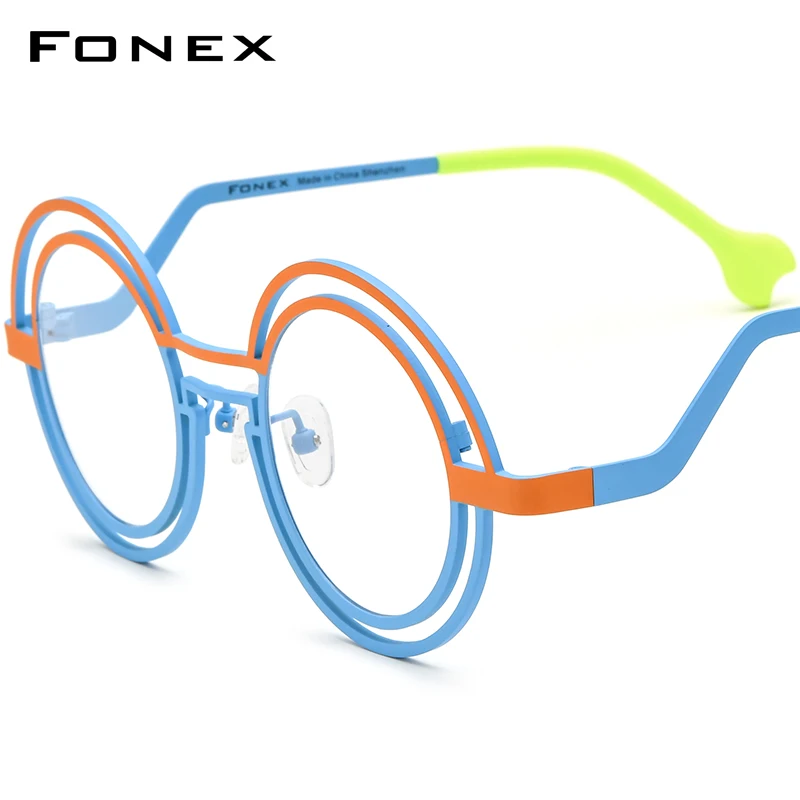 FONEX Pure Titanium Glasses Frame Women 2024 New Men Retro Colorful Round Eyeglasses  Eyewear F85823