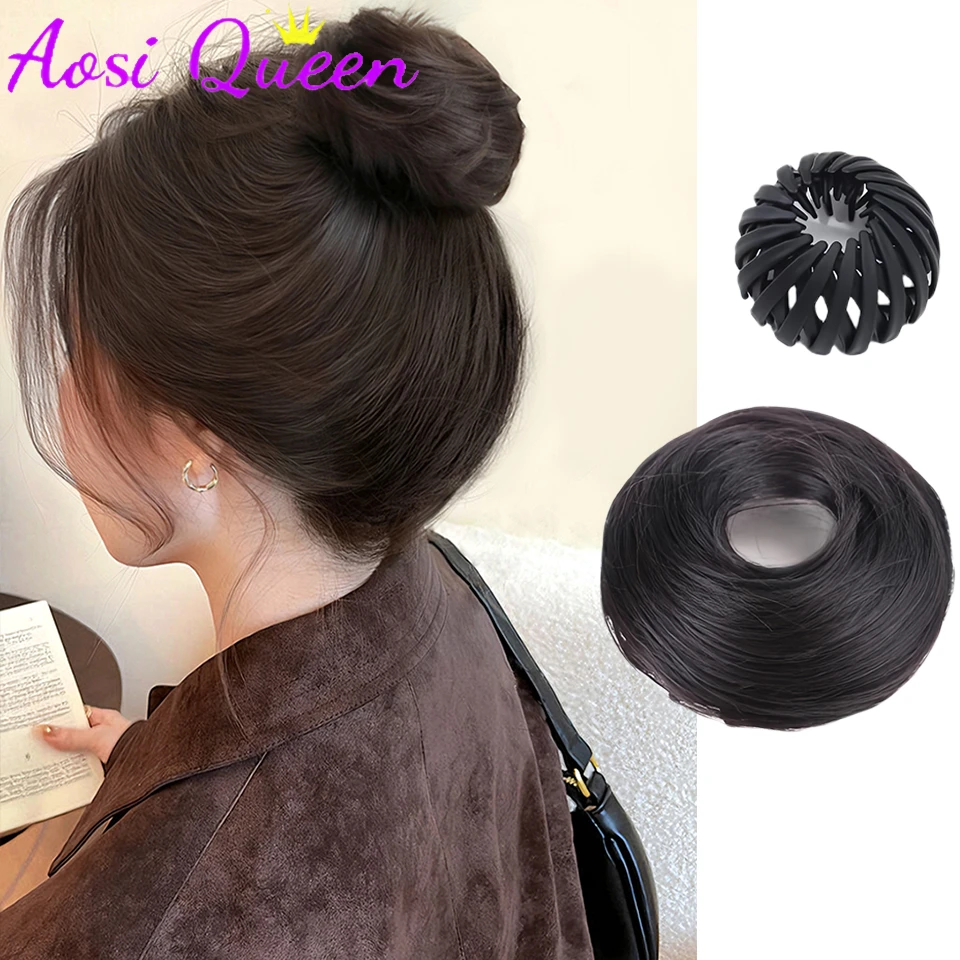 Women's Synthetic Bird's Nest Bun Hair Ties Flexible Shrinkage Hair Bands Realistic Hair Accessories Hair Packs for Easy Updos