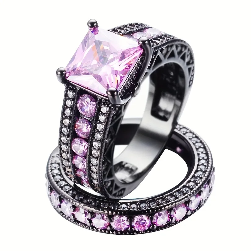سحر زوجين خواتم الرجال السود خاتم الوردي زركون المرأة خاتم مجموعات عيد الحب هدية الزفاف غرامة مجوهرات