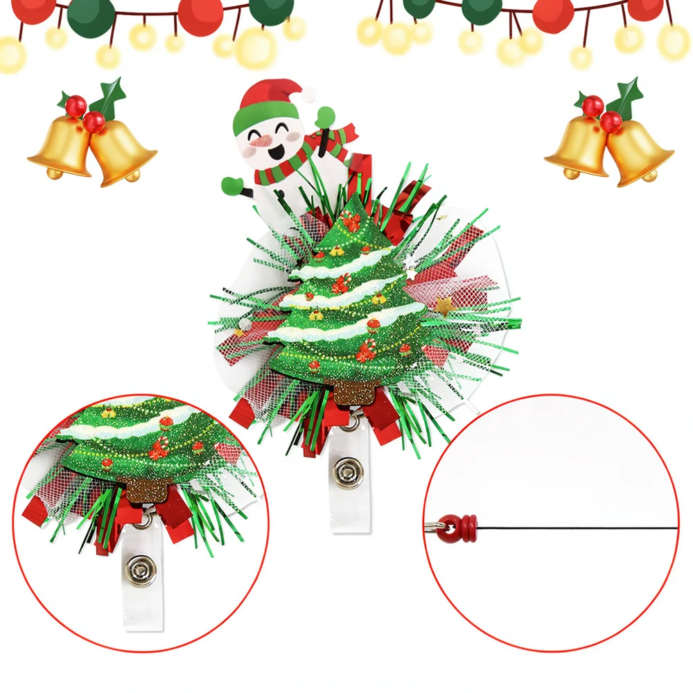 Christmas Retractable Badge Reel Cute Cartoon Santa Snowman ID Card Holder With Swivel Alligator Clip For Office Staff