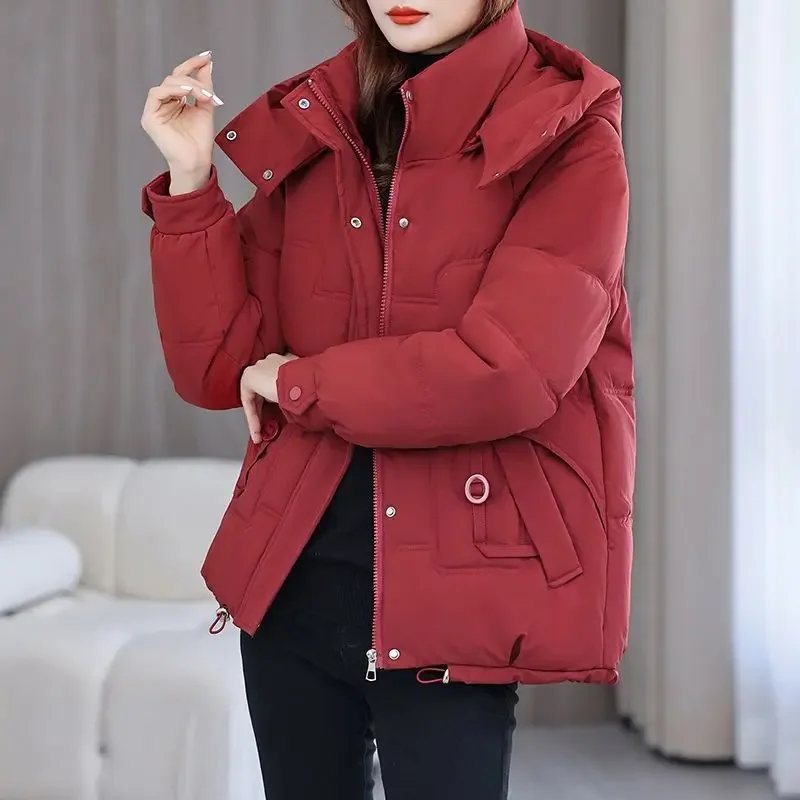 New Korean Version Short Cotton Jacket Hat Detachable Thickened Warm and Fashionable Western Cotton Jacket Winter Coats Women