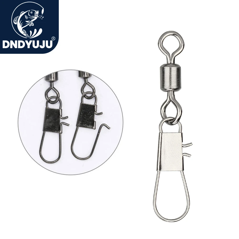 DNDYUJU 100/50pcs Stainless Steel Swivels Fishing Connector Pin Bearing Swivel with Snap Fishhook Lure Tackle Accessories