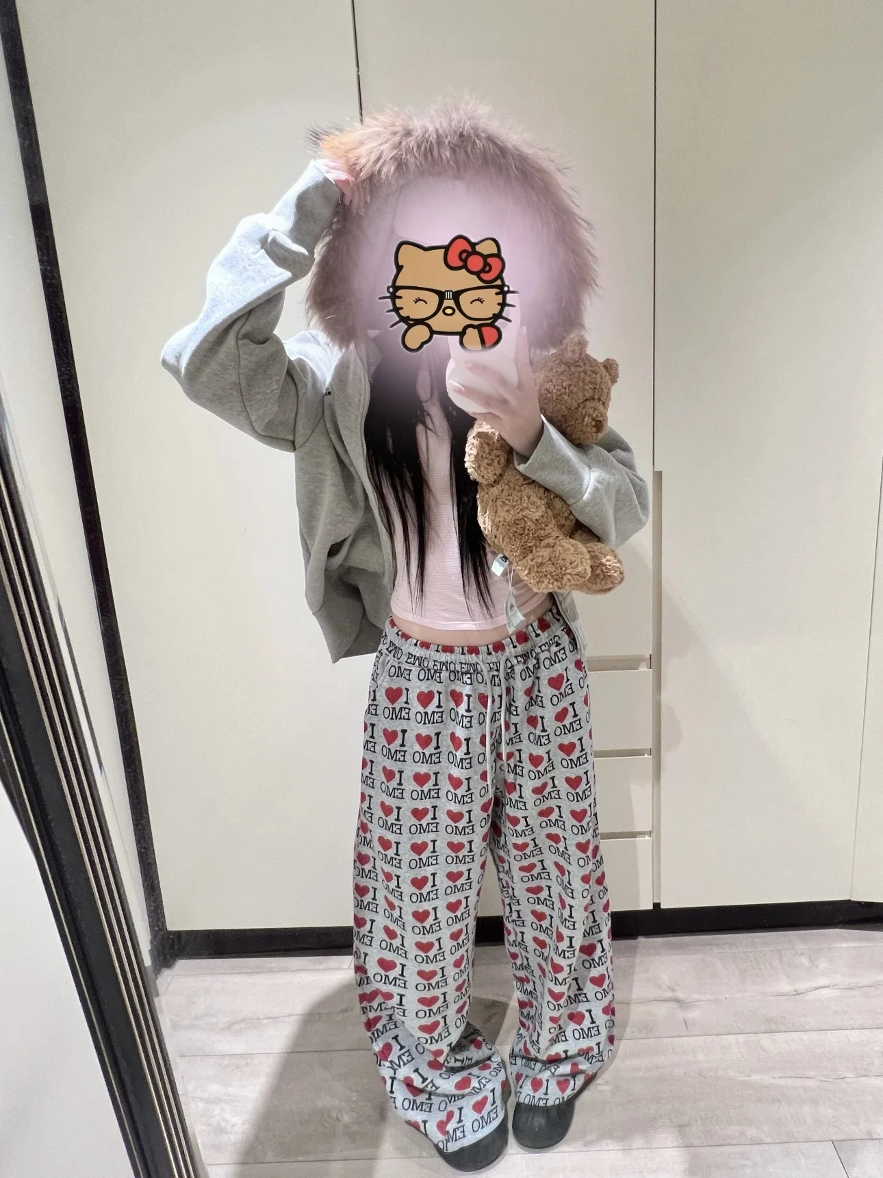 

American Fun Design Heart Letter Print Dstring Casual Pants Men Women Straight Loose Match Commuting Wide Leg Pants