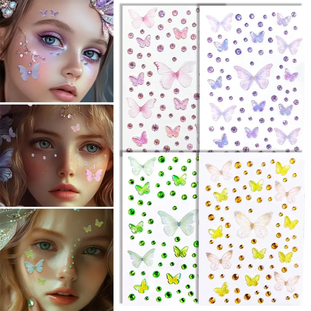 الجنية الكريستال الوشم للنساء الاطفال 3D فراشة الوجه جواهر ذاتية اللصق الجسم الحاجب ماكياج الوجه حجر الراين ملصق الماس