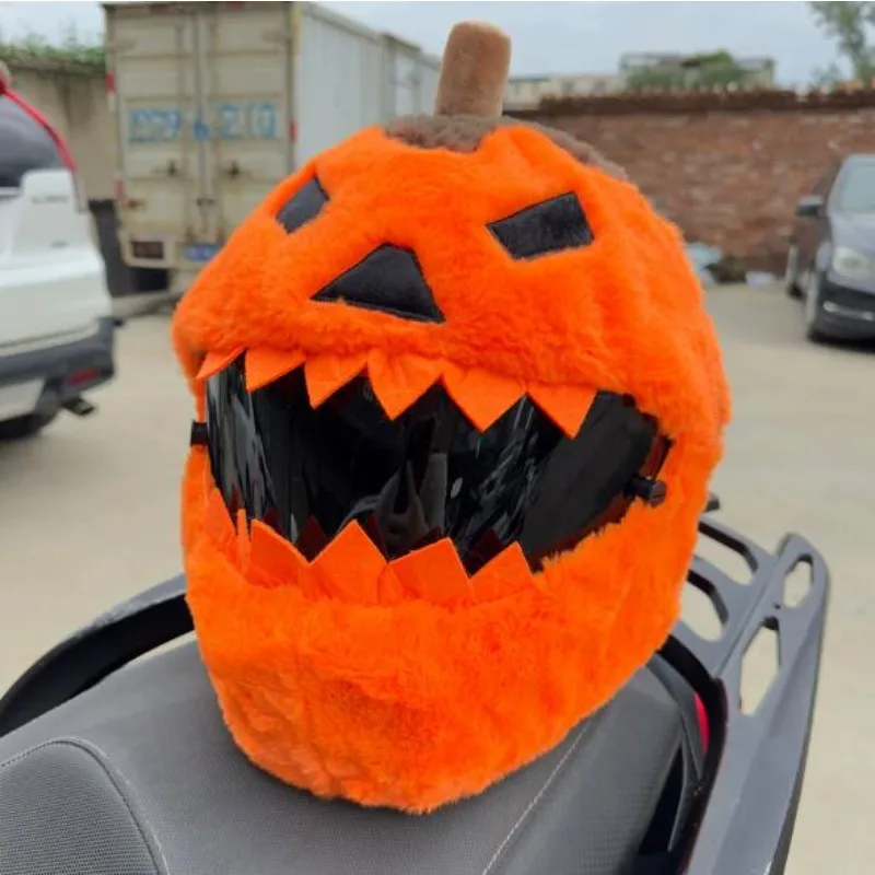 Funny Protective Helmet Case Halloween Pumpkin Motorcycle Helmet Cover Cartoon Plush  for Christmas Motorbike Accessories