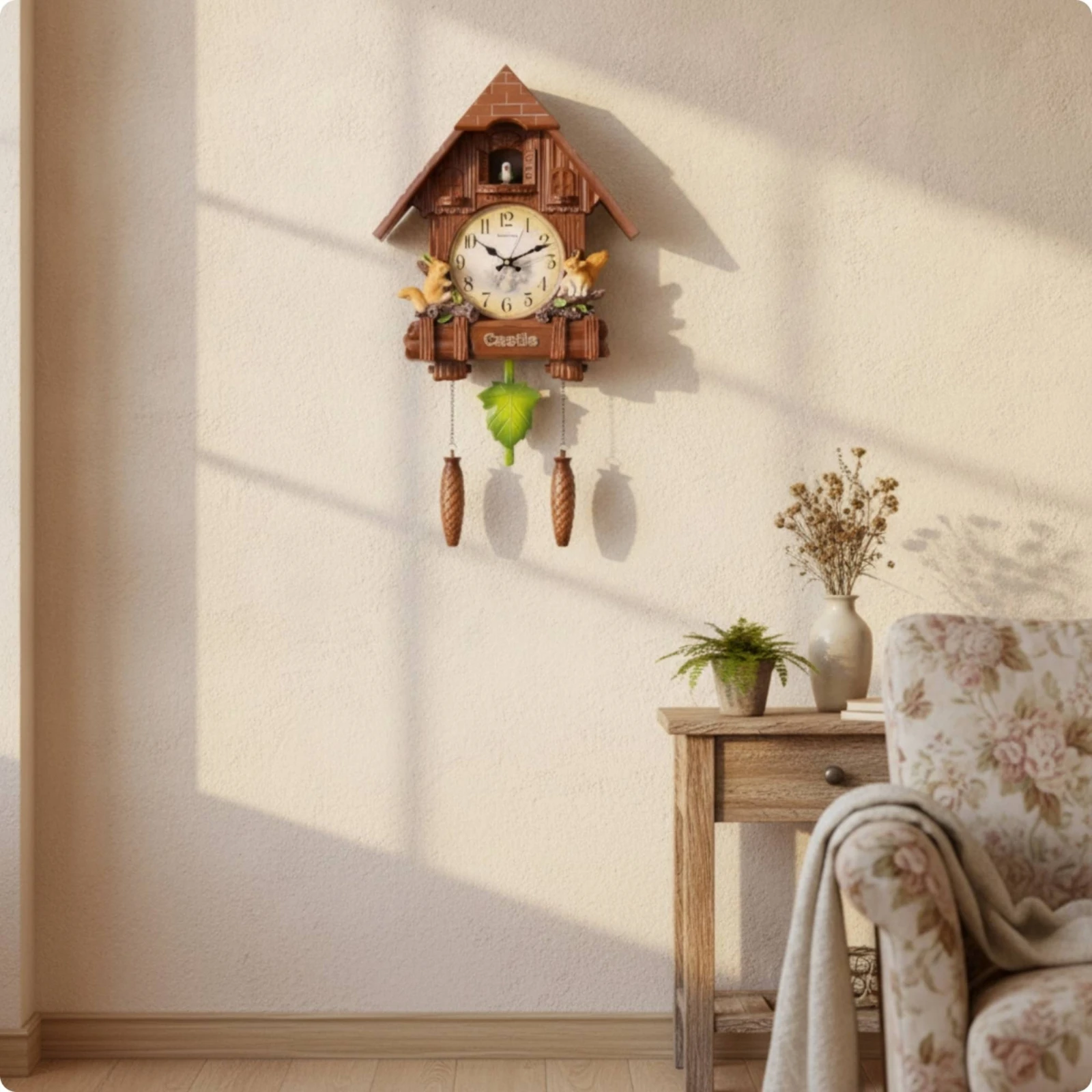 Cuckoo Clock with Pendulum Rustic Cuckoo Clock Decorative Analog for Children, Living Room, Nursery