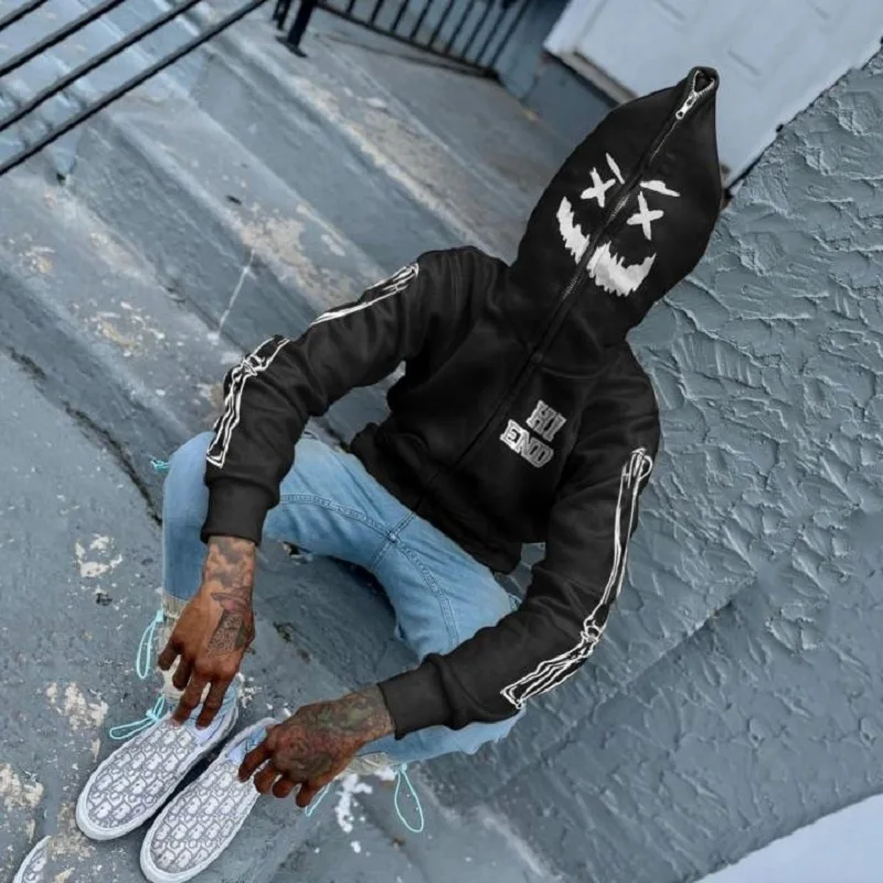 

Y2K funny Printed Zipper Letter Hoodie Streetwear Long Sleeves Sweatshirts man Oversized Hip-Hop Fashion Hooded Harajuku punk