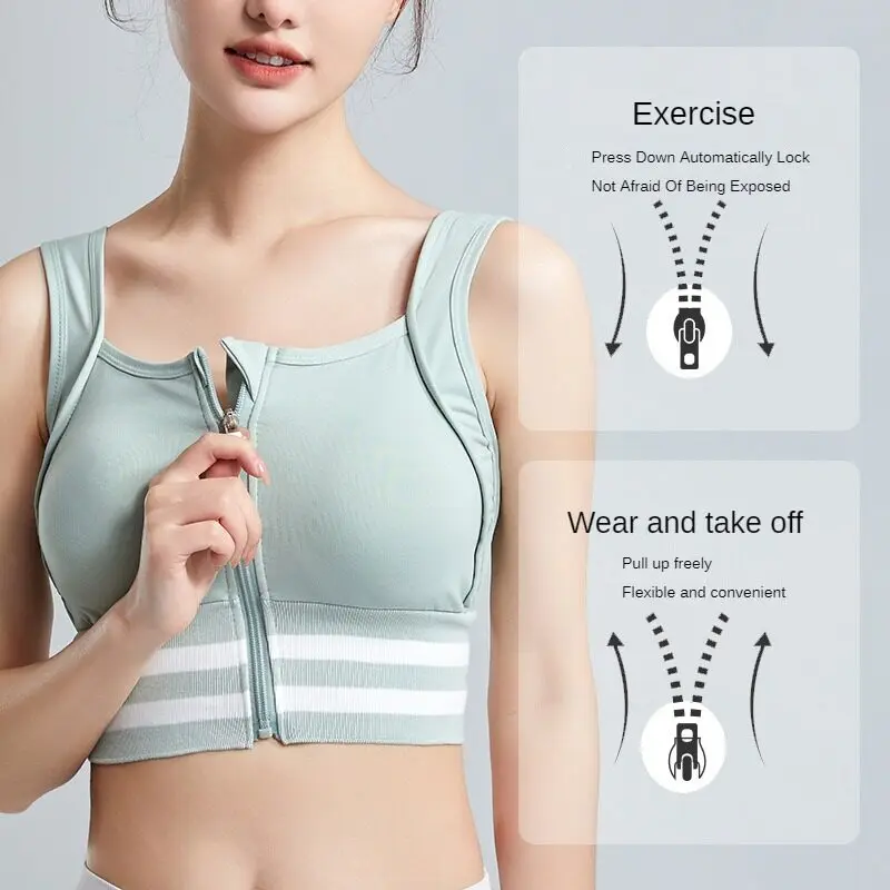 Sports Bras Zip Front For Women With Full Coverage Removable Padded Workout Bra Shockproof Yoga Underwear Running Fitness Vest