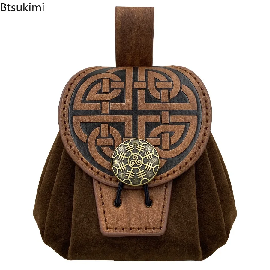 

Medieval Viking Style Embossed Faux Leather Belt Bag Retro Renaissance Portable Waist Pouch Coin Purse Dice Bag Cosplay Props