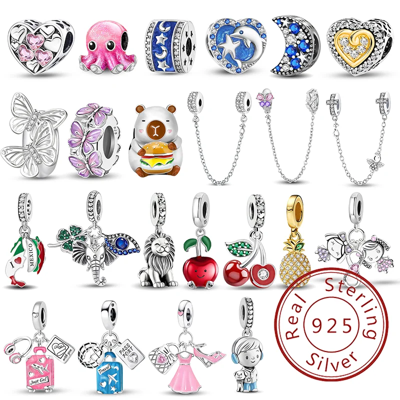 

925 Sterling Silver Love Heart Elephant Butterfly Cherry Pendants Bead Fit Diy Bracelet Making Gift Of High Quality Fine Jewelry